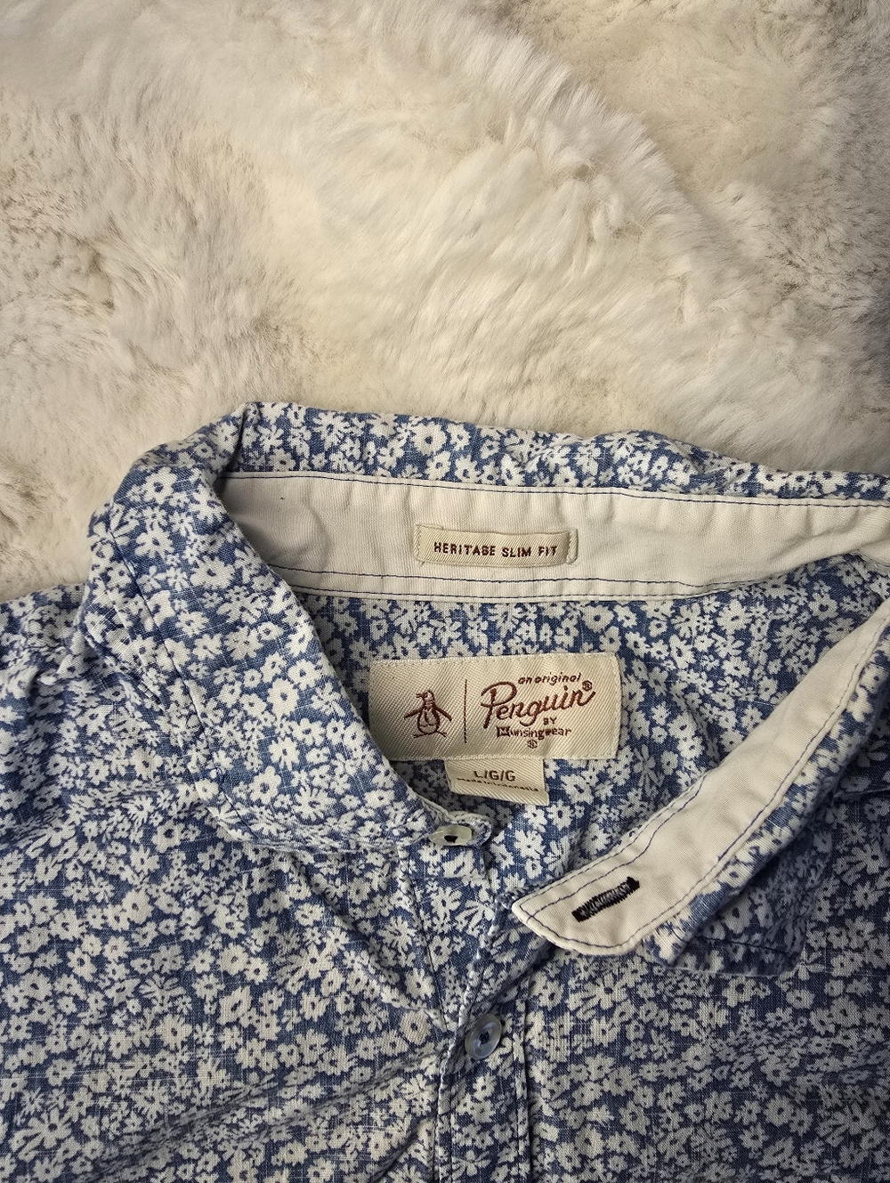 Original Penguin Blue and White Floral Button-Up Shirt